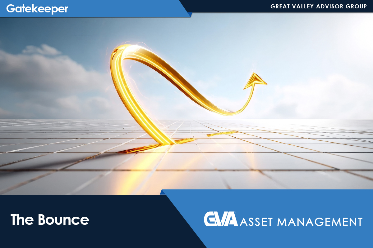 Hero banner featuring a glowing golden curved arrow bouncing upward over a tiled platform, with Gatekeeper logo top left and GVA Asset Management branding bottom right.
